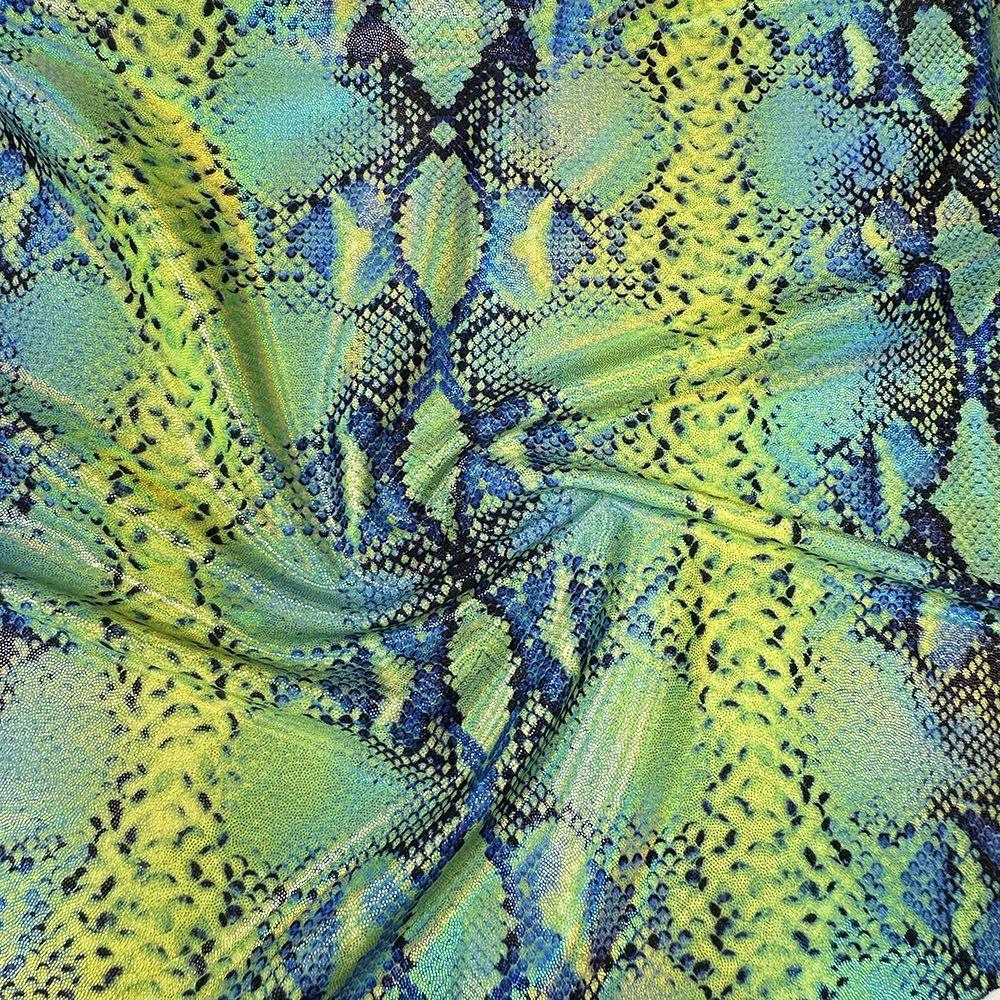 Anaconda Citrus - Printed Lazer Shine Foil Stretch Fabric