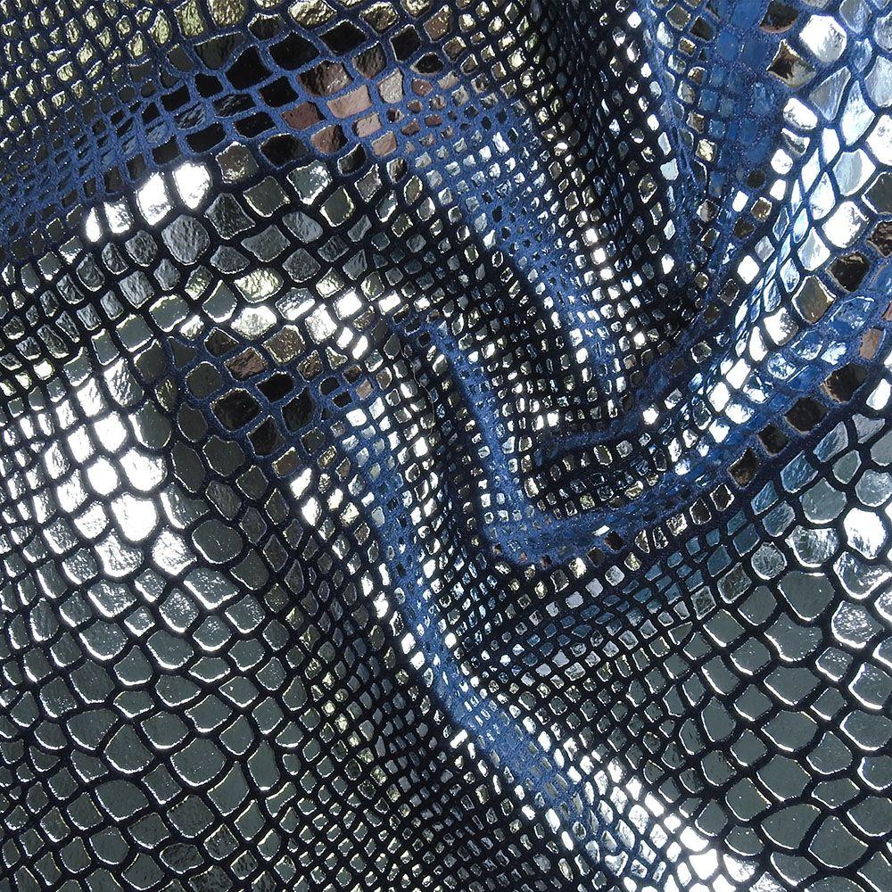Baby Blue Snake On Navy Smooth Velvet Fabric