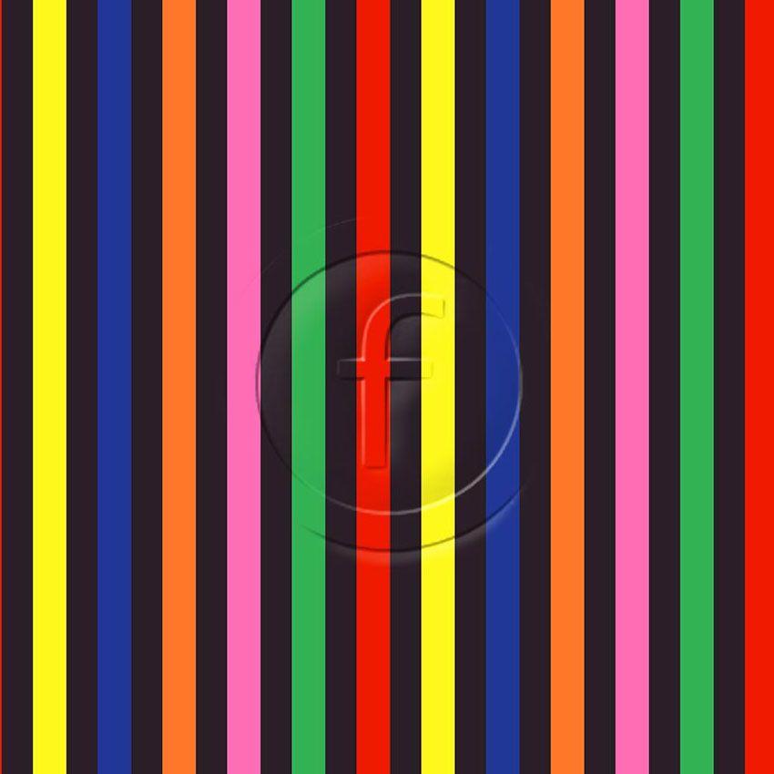 Multicolour Stripe Two 15Mm Width, Striped, Fluorescent Printed Stretch Fabric