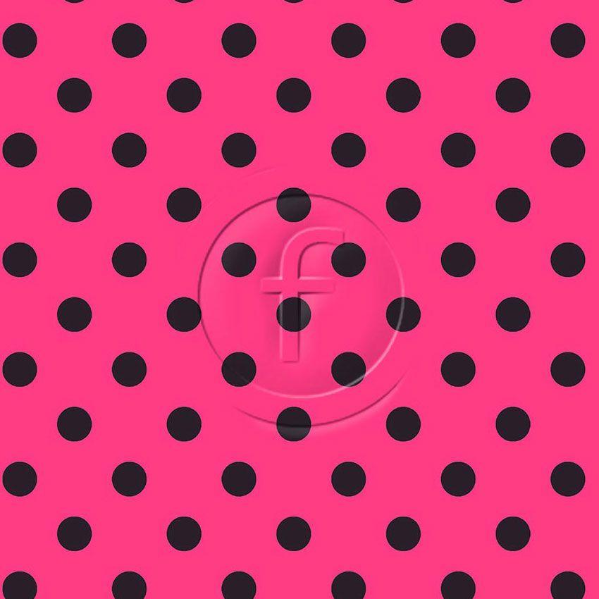 Polka Dot 20Mm Black Fluorescent Pink, Spotted Printed Stretch Fabric