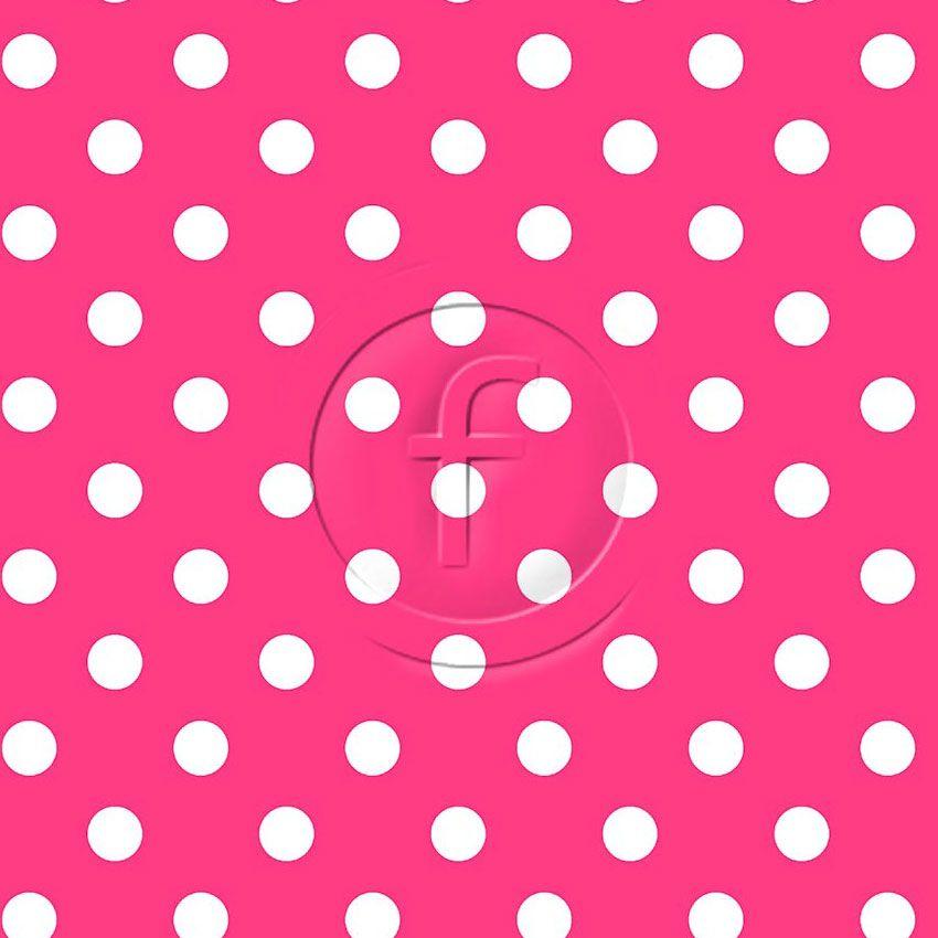 Polka Dot 20Mm White Fluorescent Pink, Spotted Printed Stretch Fabric