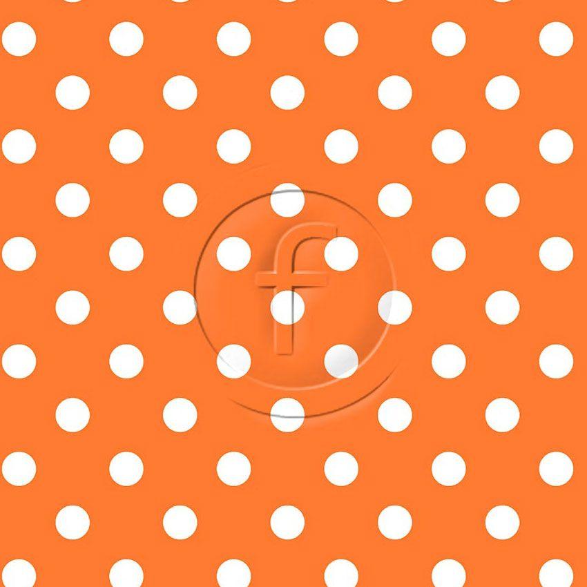 Polka Dot 20Mm White Fluorescent Orange, Spotted Printed Stretch Fabric