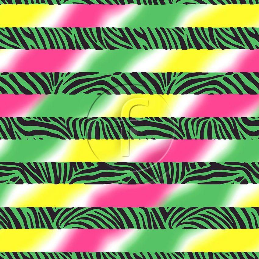Funki Zebra Stripe Green Pink, Striped, Fluorescent Printed Stretch Fabric