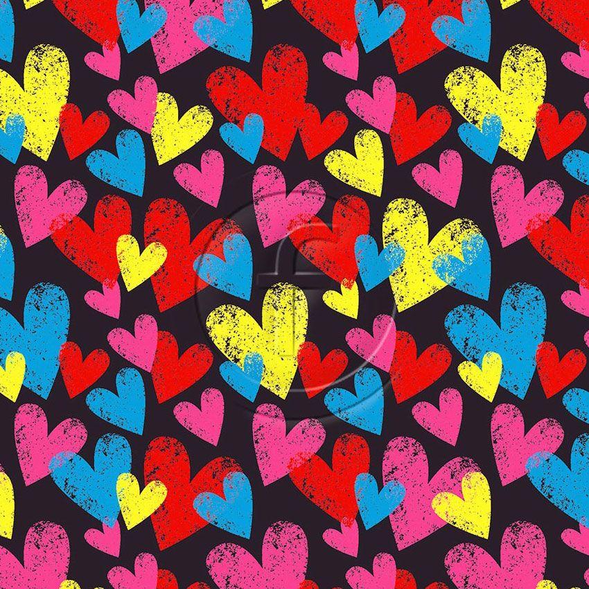 Textured Hearts Black Multi, Fluorescent Printed Stretch Fabric