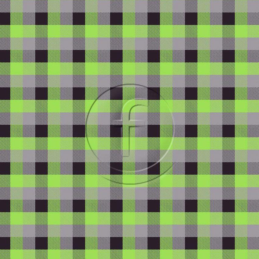 Gingham Twill Fluorescent Green, Checked Printed Stretch Fabric