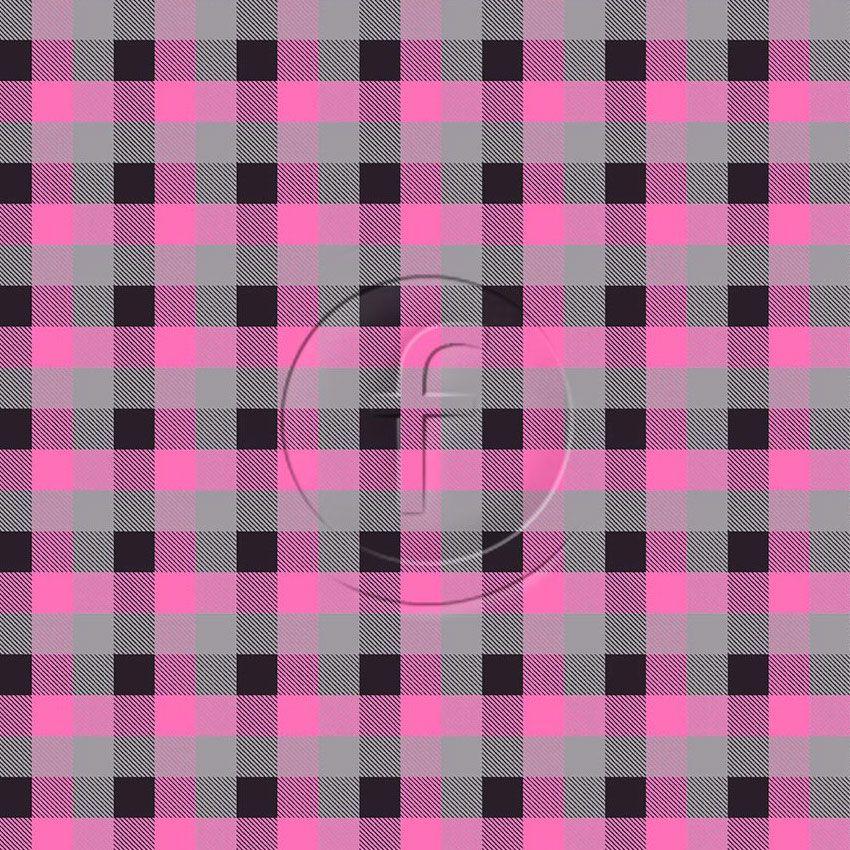Gingham Twill Fluorescent Pink, Checked Printed Stretch Fabric