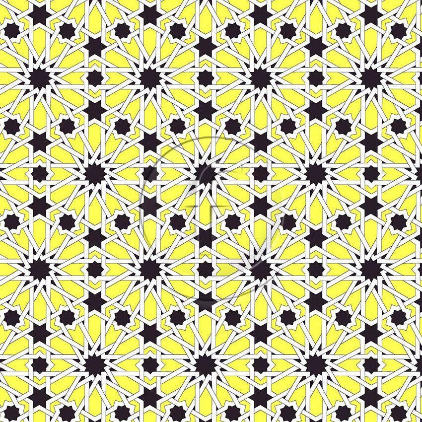 Casablanca Fluorescent Yellow, Geometric, Tribal Printed Stretch Fabric