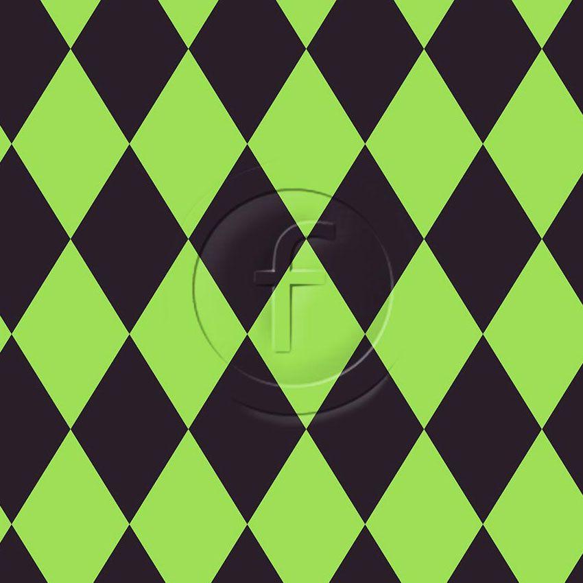Harlequin Black Fluorescent Lime, Checked, Geometric Printed Stretch Fabric