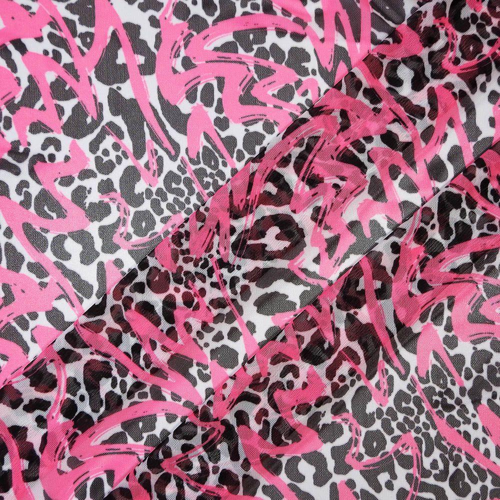 Animal Graffiti Pink on Net Printed Stretch Fabric