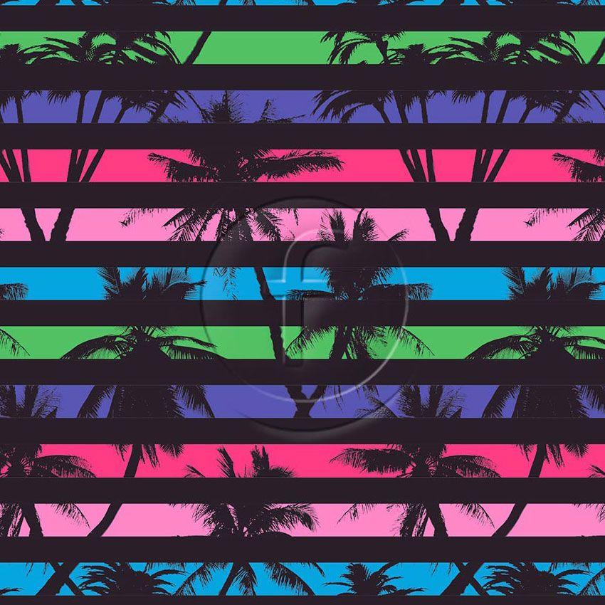 Tropical Stripe Multicolour, Floral, Fluorescent Printed Stretch Fabric