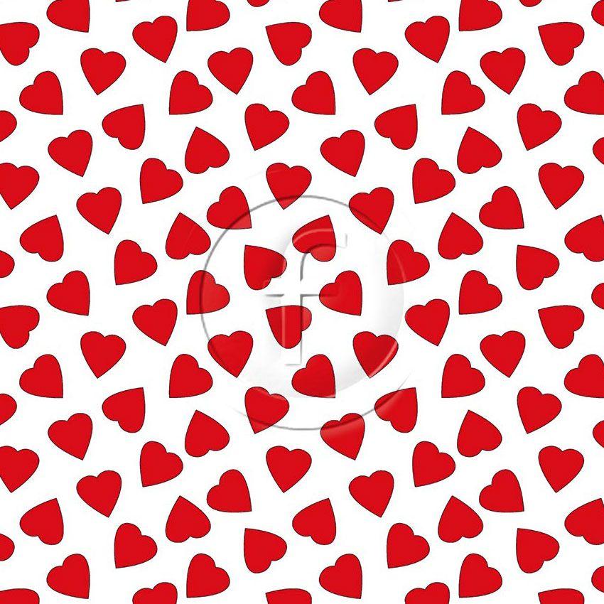 Love Hearts Red On White Printed Stretch Fabric