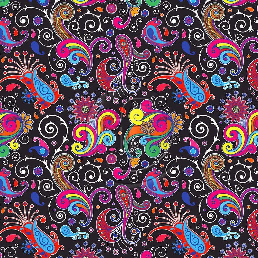 Paisley Multicolour, Fluorescent, Graphic Printed Stretch Fabric