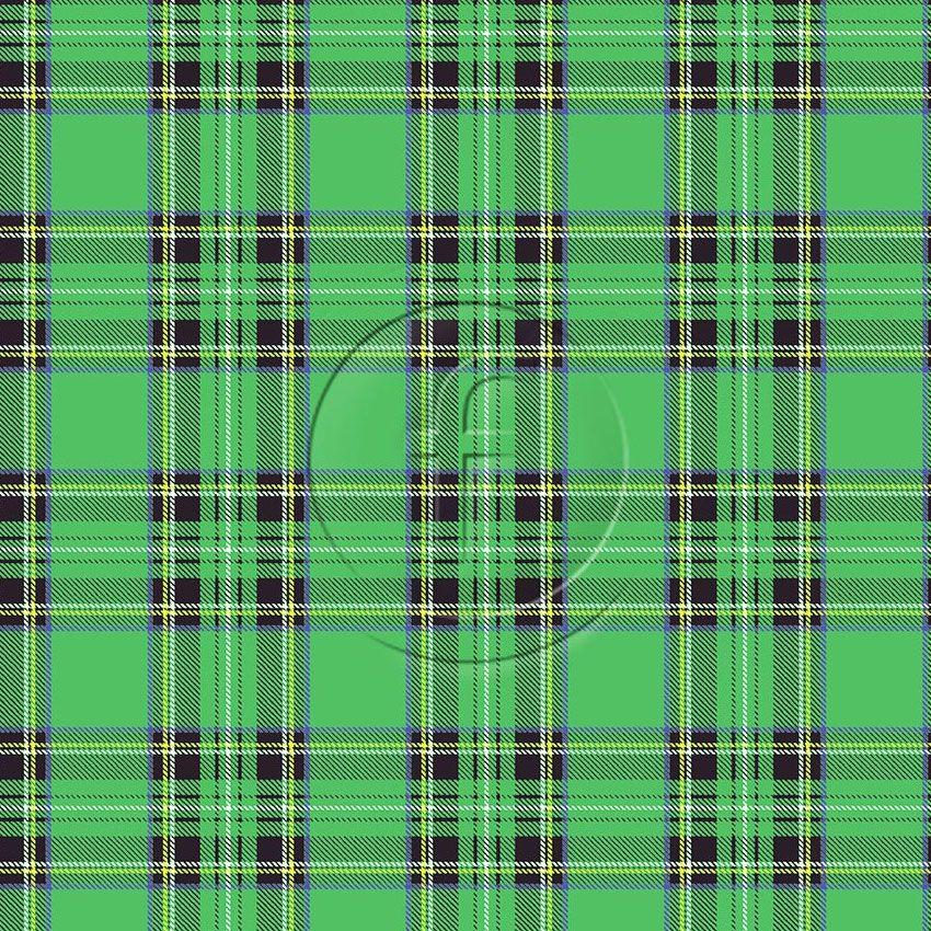 Royal Stewart Green, Checked, Fluorescent Printed Stretch Fabric