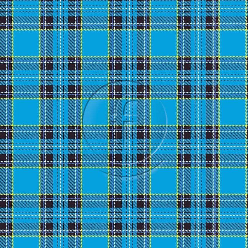 Royal Stewart Turquoise, Checked, Fluorescent Printed Stretch Fabric: Blue