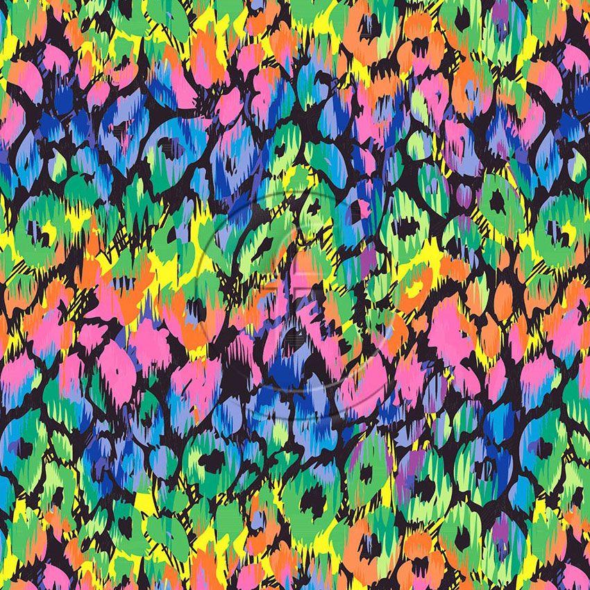 Jungleam Multi Black, Rainbow, Fluorescent Printed Stretch Fabric