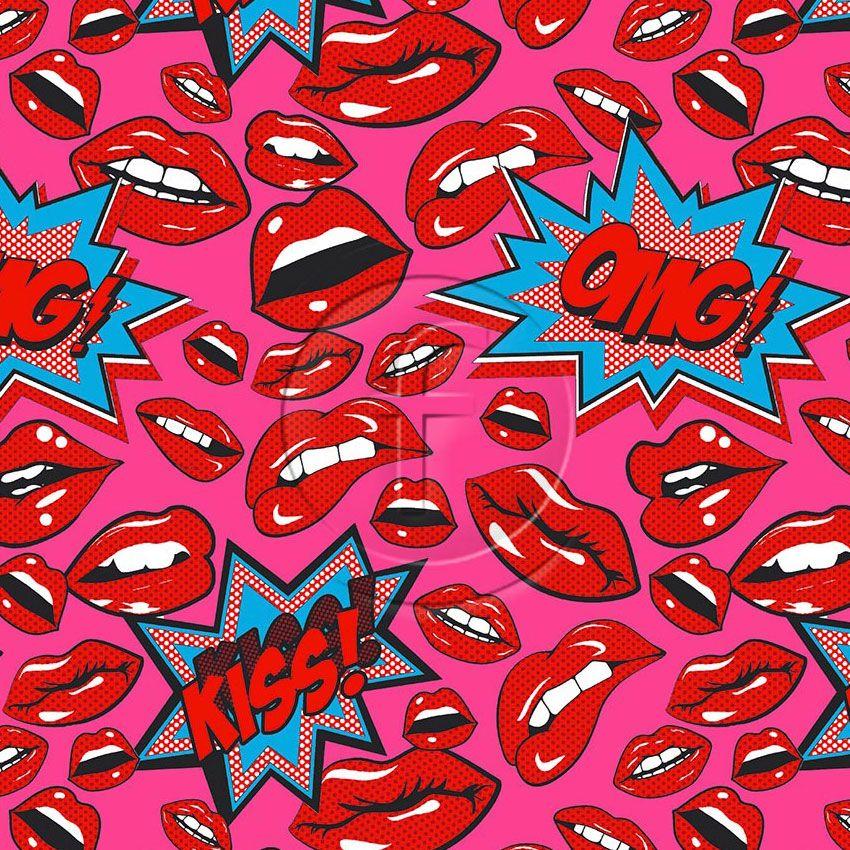 Omg Red Pink, Fluorescent, Cartoon Printed Stretch Fabric