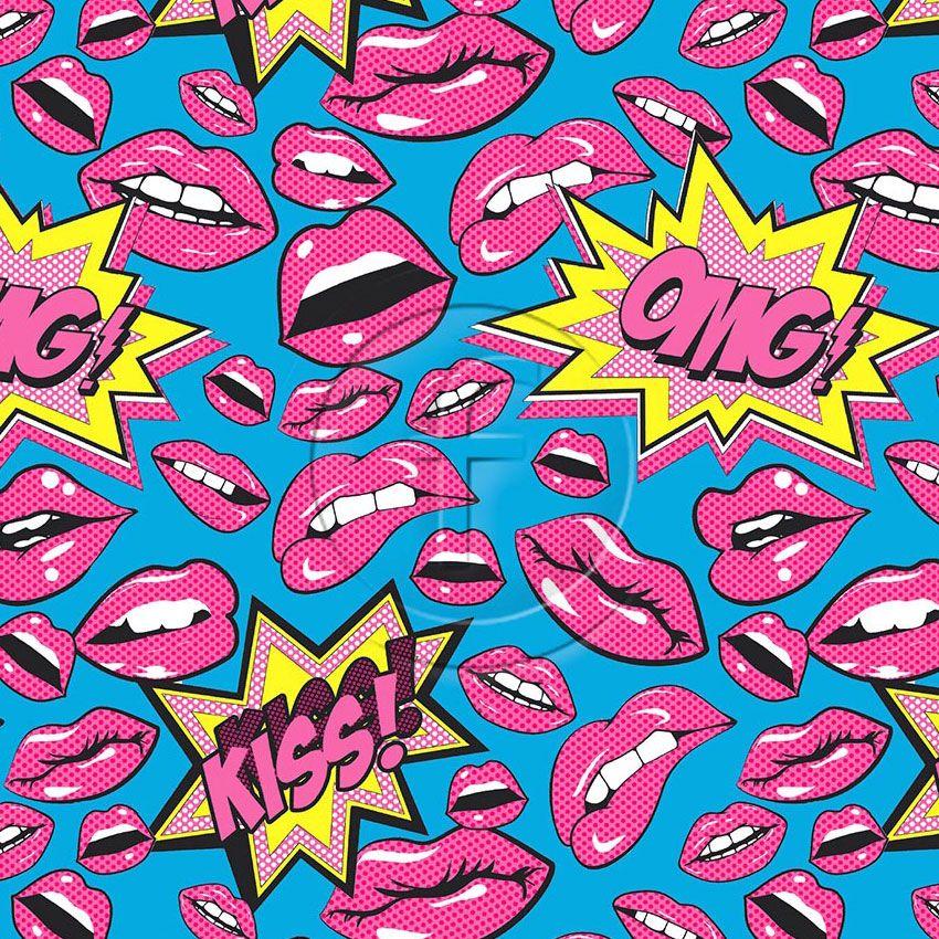 Omg Pink Turquoise, Fluorescent, Cartoon Printed Stretch Fabric