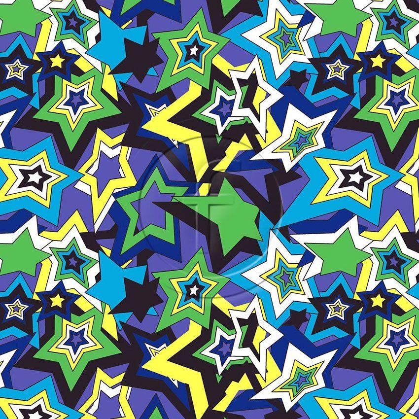 Kapow Uv Turquoise Green, Starred, Fluorescent Printed Stretch Fabric