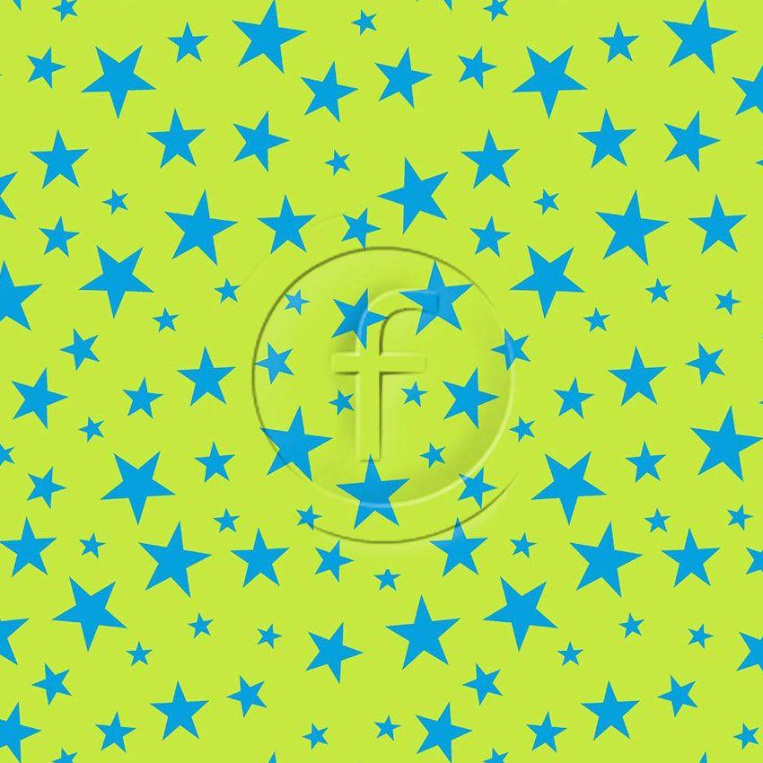 Multicolour Stars Turquoise On Lime, Starred Printed Stretch Fabric