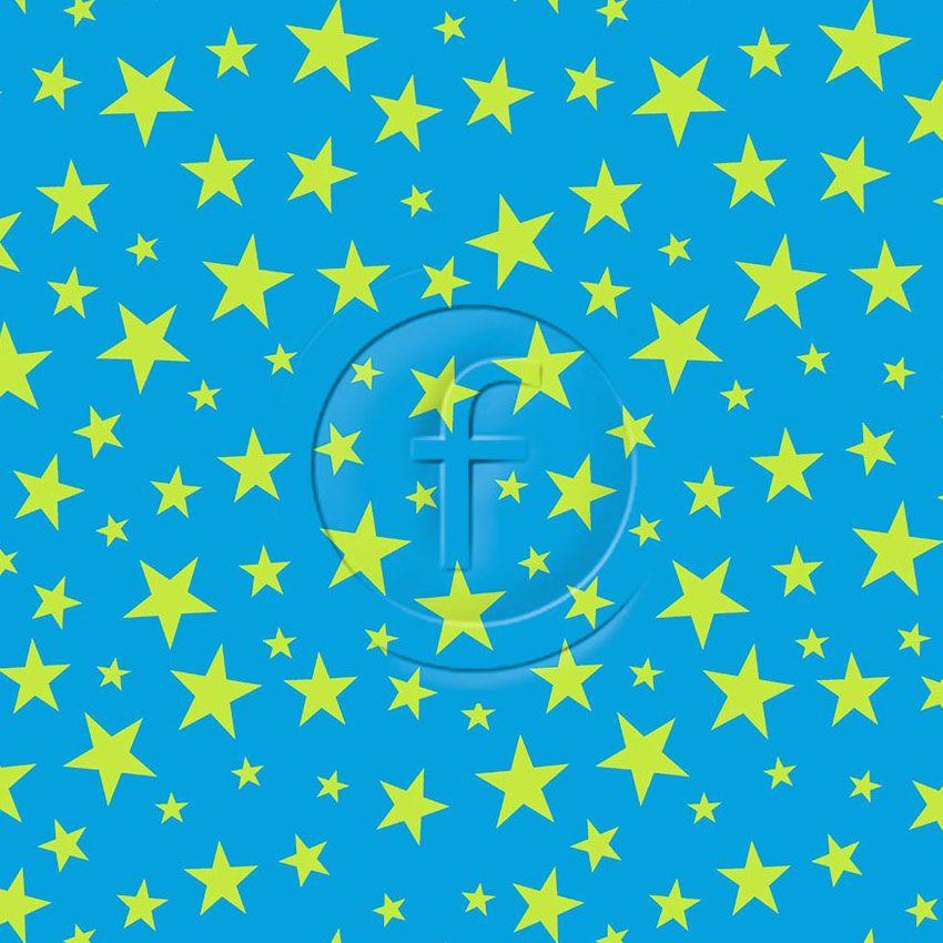 Multicolour Stars Lime On Turquoise, Starred Printed Stretch Fabric