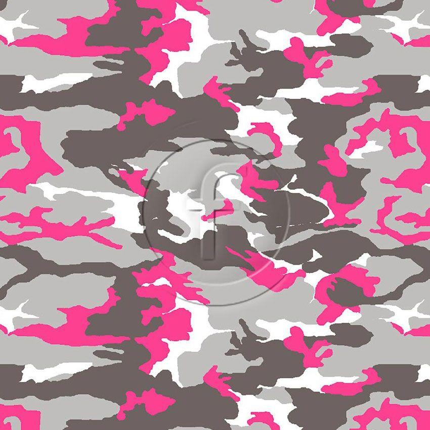 Camo Fluorescent Pink/ Grey, Street Style Printed Stretch Fabric