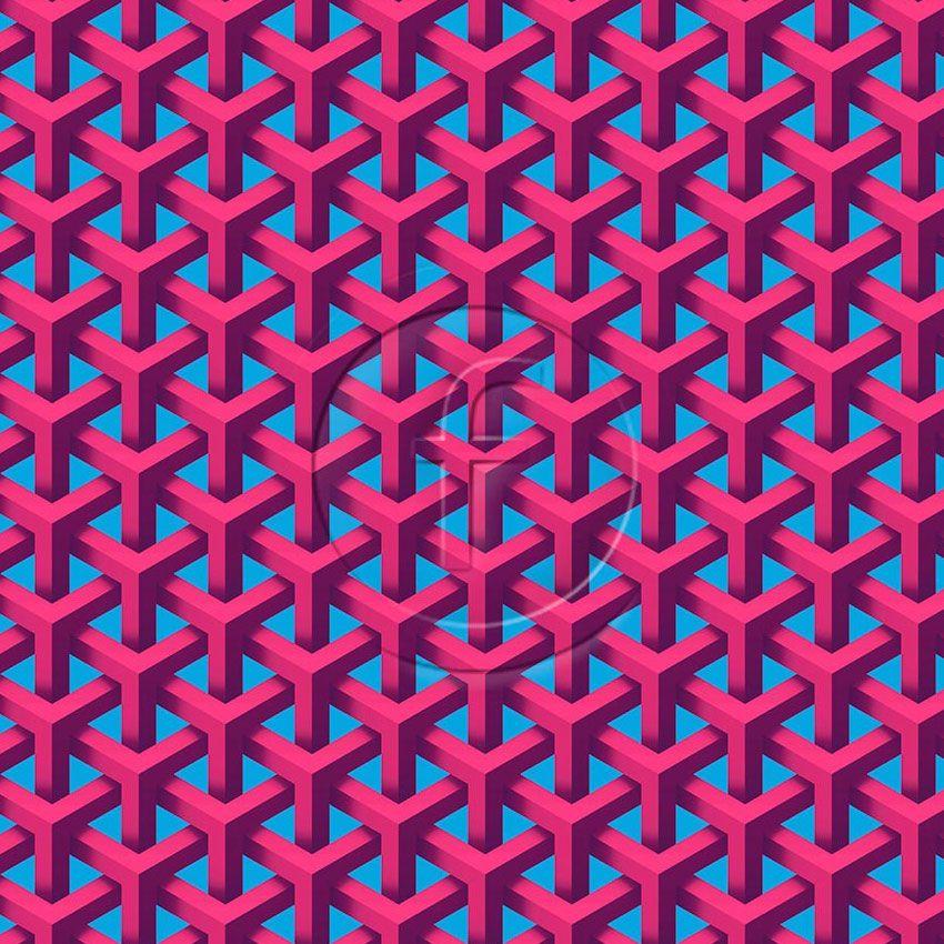 3D Geo Pink Turquoise, Geometric, Fluorescent Printed Stretch Fabric