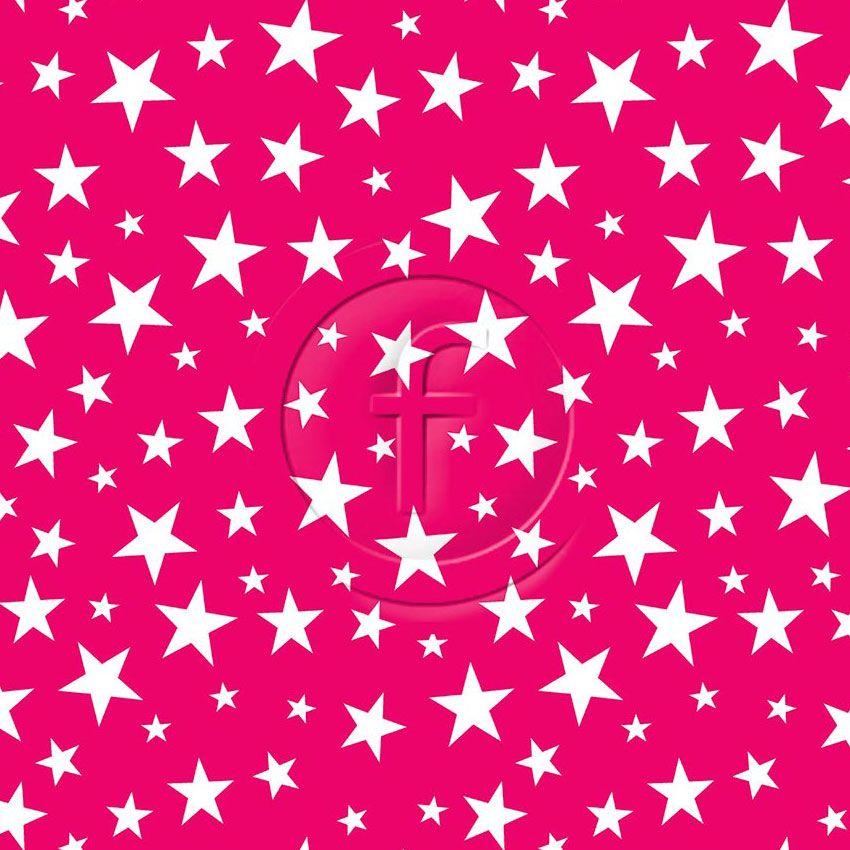 Stars White On Hot Pink, Starred Printed Stretch Fabric