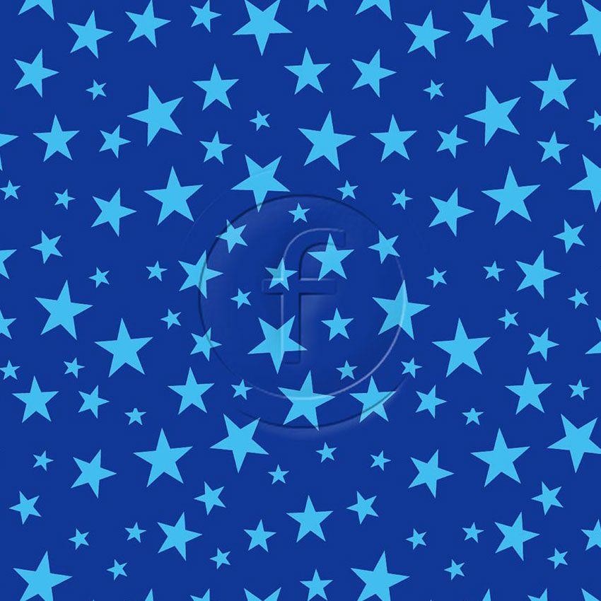 Stars Pale Blue On Royal, Starred Printed Stretch Fabric