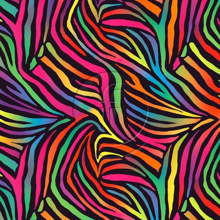 Imperial Zebra Multicolour, Fluorescent, Vintage Retro Printed Stretch Fabric