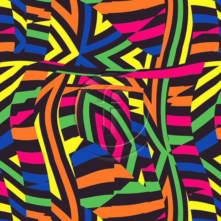 Retro Zebra, Striped, Fluorescent Printed Stretch Fabric: Multicolour