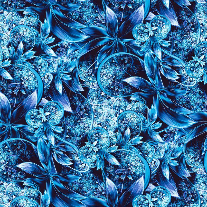 Wonderlust Blue, Floral, Fluorescent Printed Stretch Fabric