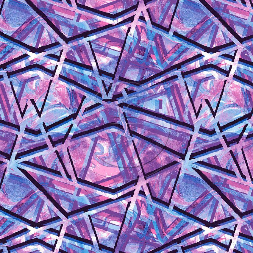 Zion Uv, Geometric, Fluorescent Printed Stretch Fabric: Purple