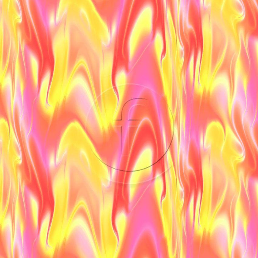 Voodoo Coral, Fluorescent, Tie Dye Effect Printed Stretch Fabric: Orange/Pink/Yellow
