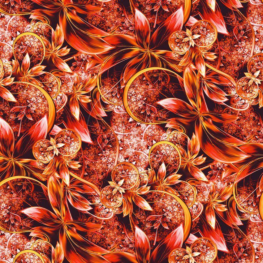 Wonderlust Desert, Floral Printed Stretch Fabric: Orange