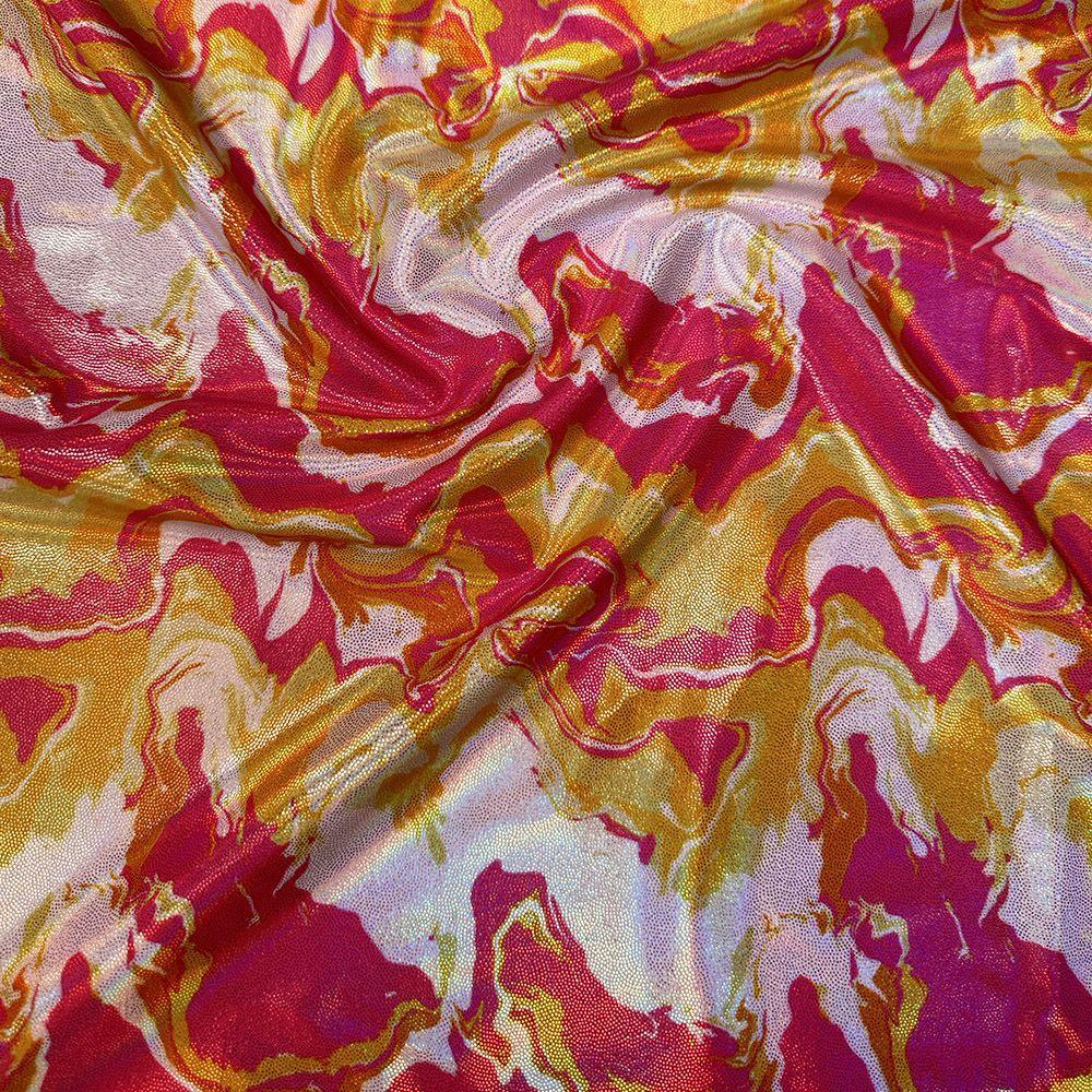 Nectarine - Printed Lazer Shine Foil Stretch Fabric