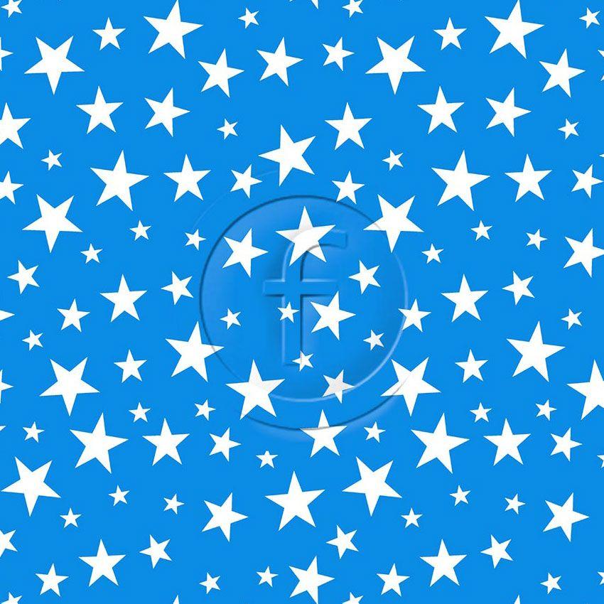 Star White On Blue, Starred Printed Stretch Fabric