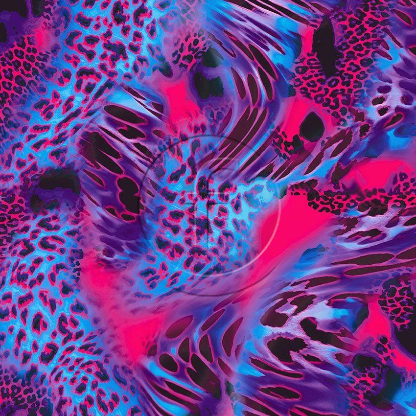 Safari Aqua Marine, Tie Dye Effect, Animal Printed Stretch Fabric: Pink/Purple