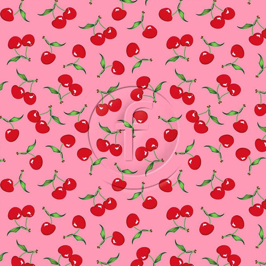 Cherry On Pink, Vintage Retro Printed Stretch Fabric