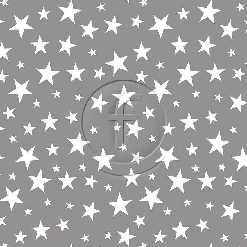 Stars Multicolour White On Grey, Starred Printed Stretch Fabric