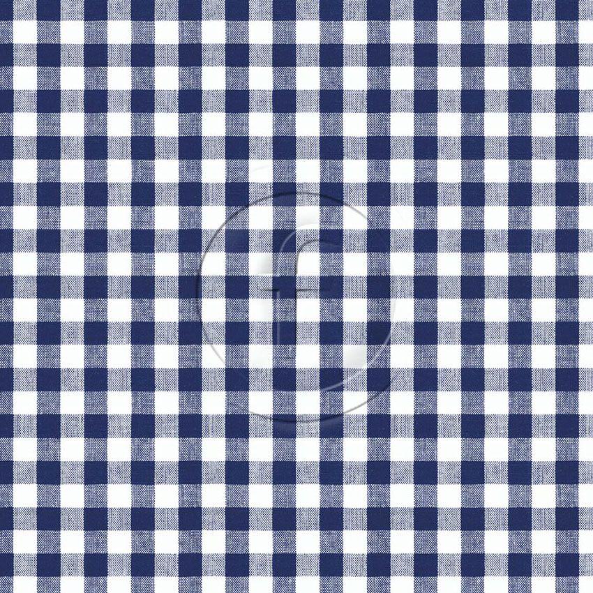 Gingham Navy, Checked, Geometric Printed Stretch Fabric: Blue