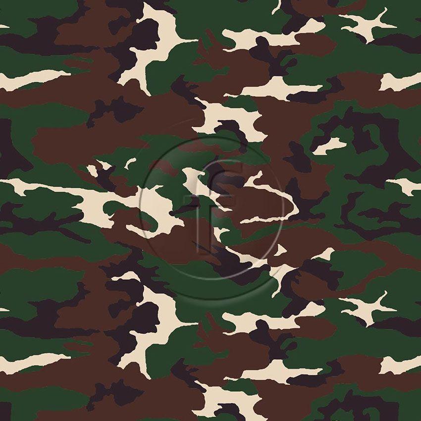 Action Camouflage, Geometric, Textured Printed Stretch Fabric: Green