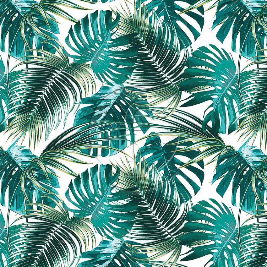 Tropical Palm, Floral Printed Stretch Fabric: Green