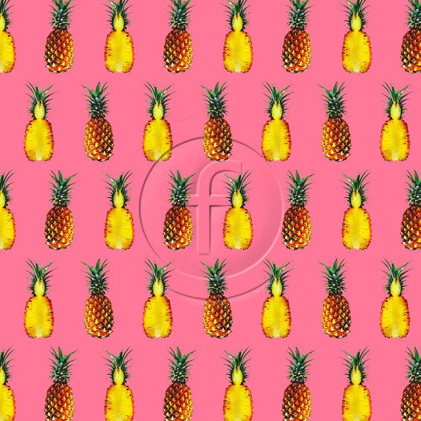 Pineapple Pink, Tropical, Image Printed Stretch Fabric