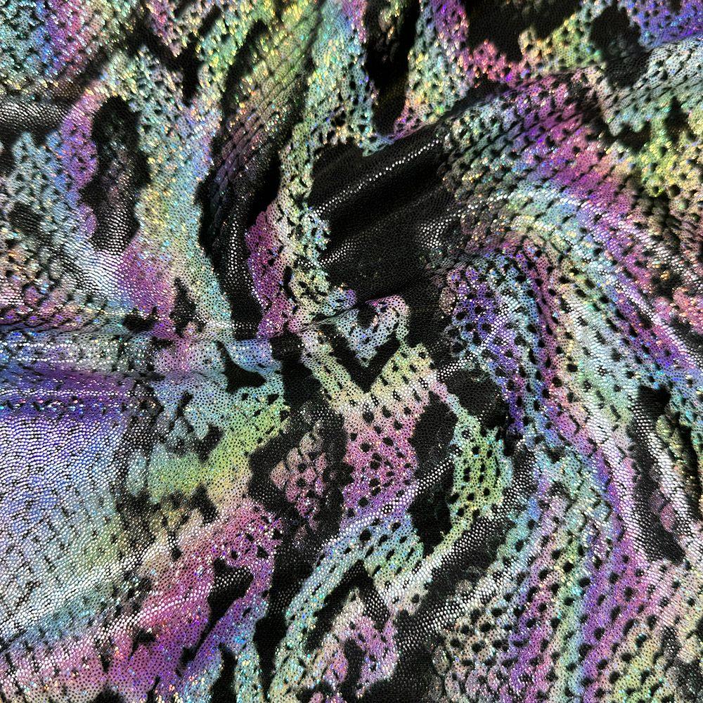 Reptile Skin Pastel Rainbow - Printed Hologram Foil Stretch Fabric