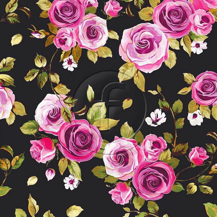 Painted Rose Black - Printed Fabric