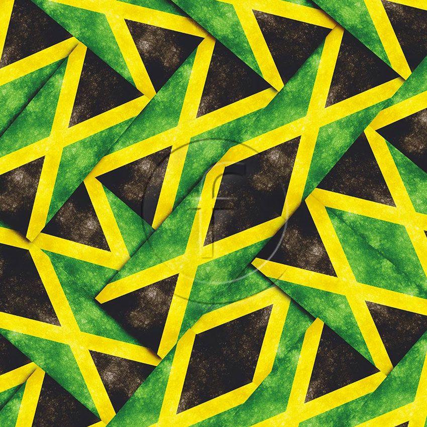 Team Jamaica, Flag Printed Stretch Fabric: Green/Yellow