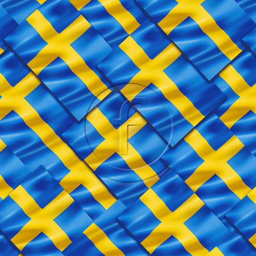 Team Sweden, Flag Printed Stretch Fabric: Blue