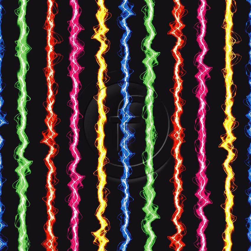 Electric Stripe, Striped Printed Stretch Fabric: Black/Multicolour
