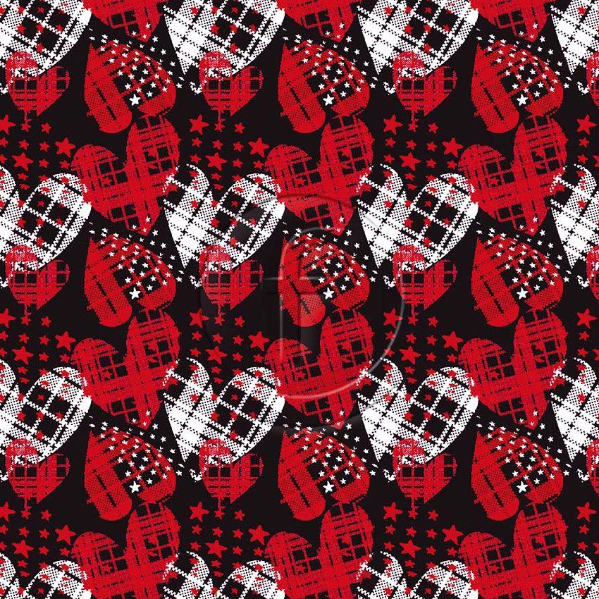 Checkered Hearts Red, Checked Printed Stretch Fabric