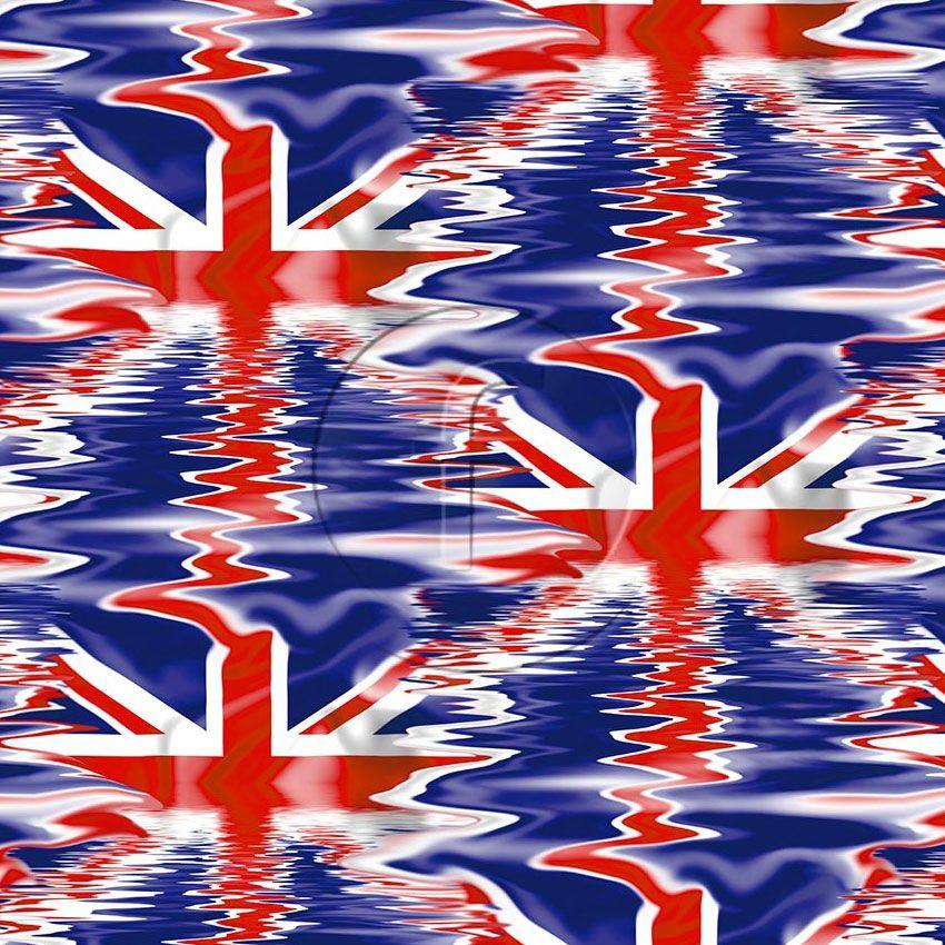 Water Union Jack Red Blue, Flag, Graphic Printed Stretch Fabric